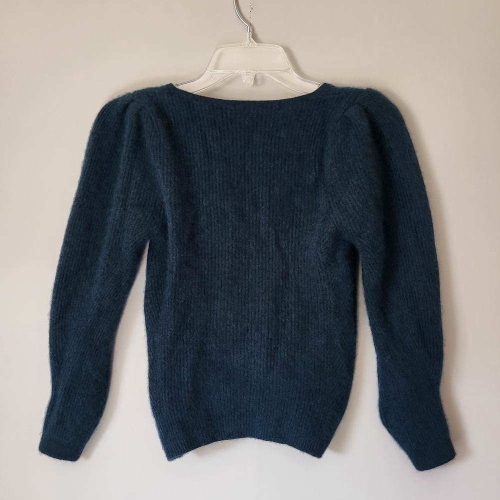 White + Warren Cashmere Square Neck Puff Sleeve Pullover Dark Ivy Size Small - Picture 6 of 6
